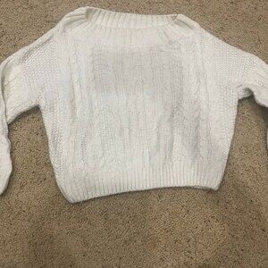 Miracle USA Cable Knit Sweater Women Small White Crewneck Chunky Cottagecore